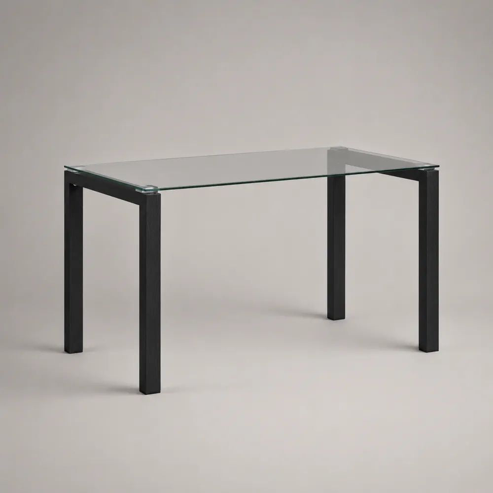 Table à manger rectangulaire 160 x 90 x 75 cm en verre avec pieds en acier noir