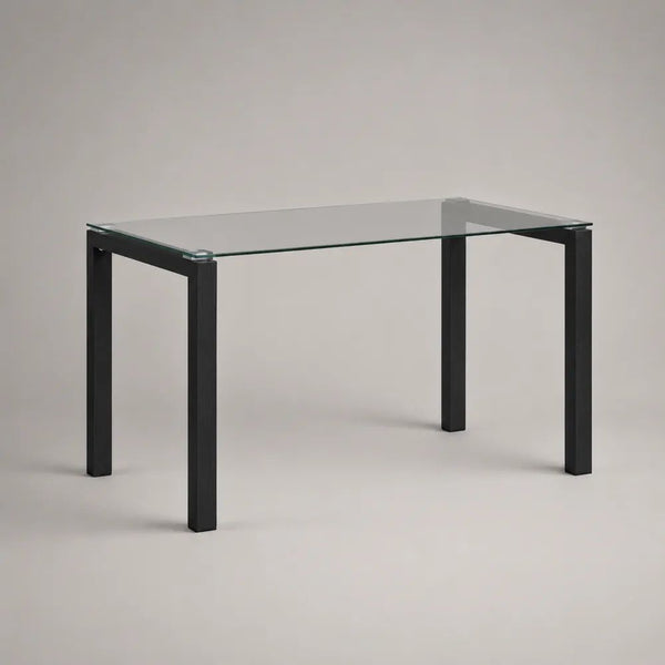 Table à manger rectangulaire 160 x 90 x 75 cm en verre avec pieds en acier noir