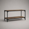 Meuble TV industriel 140 x 40 x 55 cm marron effet bois avec structure en acier noir et rangements ouverts