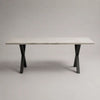 Table à manger 200 x 90 x 75 cm MDF Blanc effet marbre avec pieds en acier noir