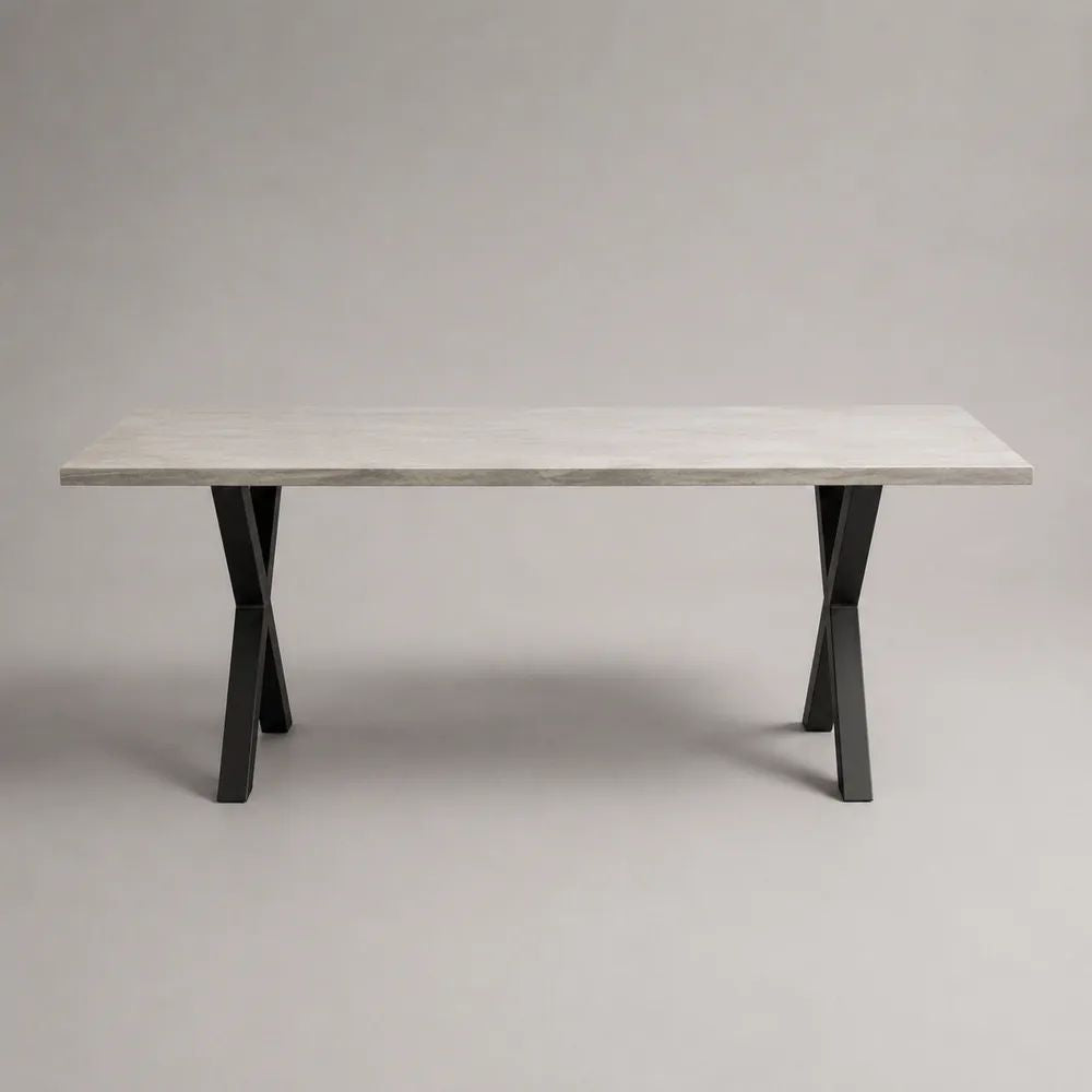 Table à manger 200 x 90 x 75 cm MDF Blanc effet marbre avec pieds en acier noir