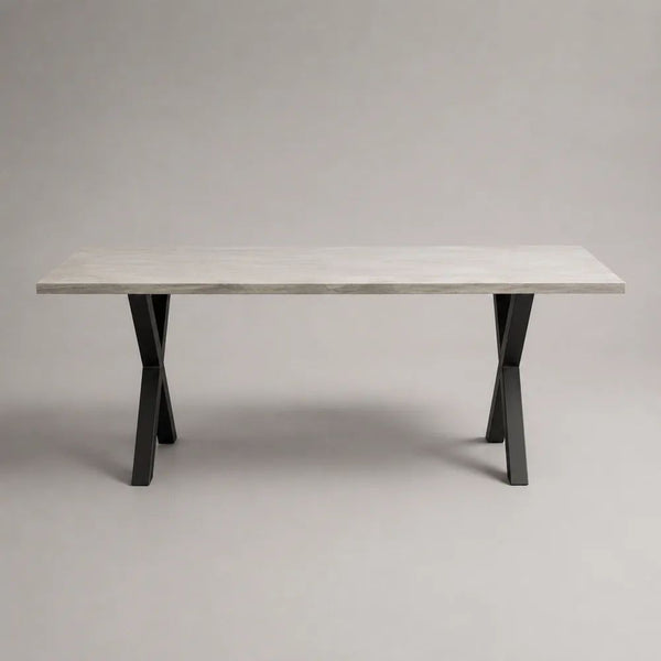 Table à manger 200 x 90 x 75 cm MDF Blanc effet marbre avec pieds en acier noir