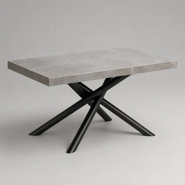 Table à manger 180 x 90 x 75 cm gris effet marbre avec plateau rectangulaire et pieds en acier noir