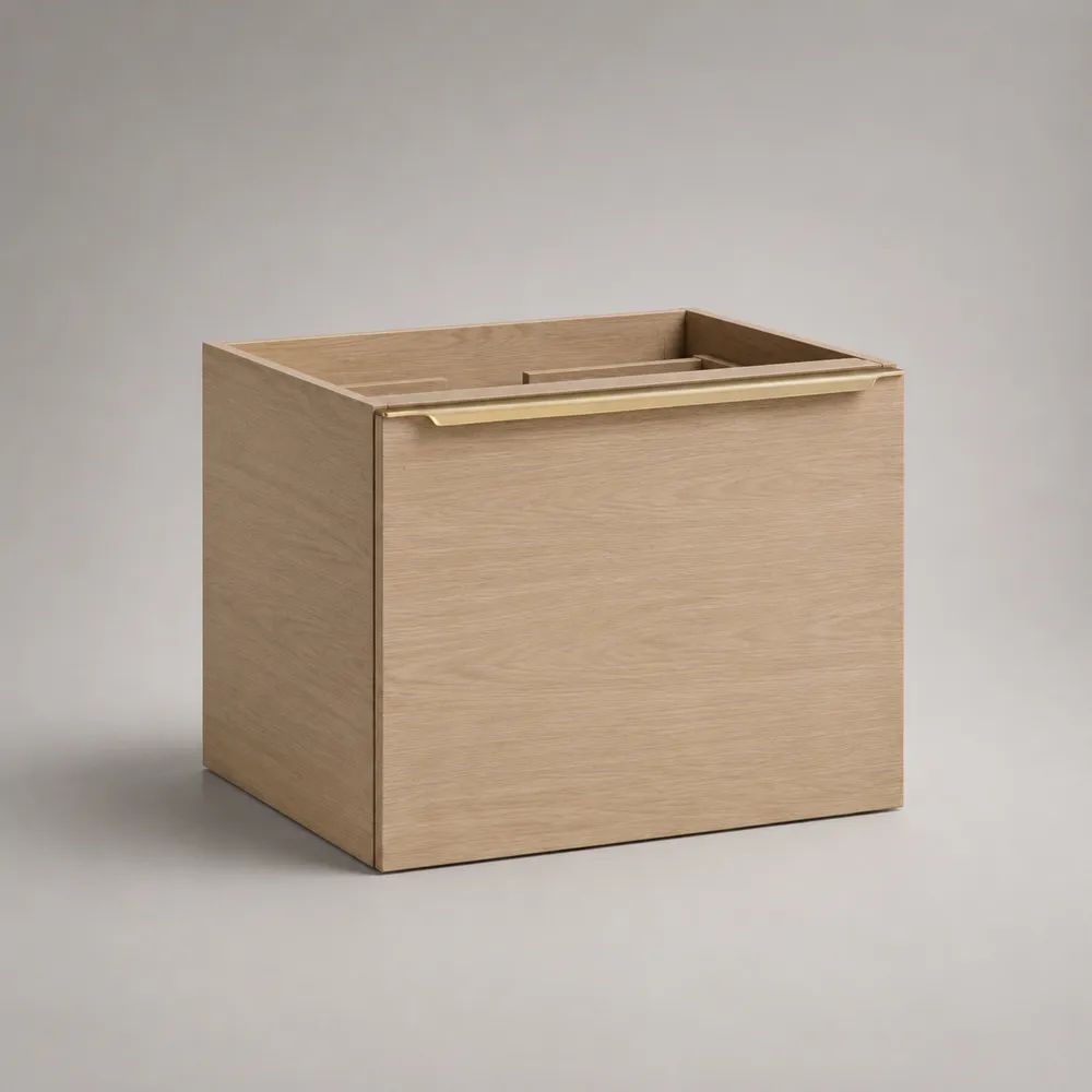 Meuble sous vasque 80 cm en bois chêne clair avec façade à tiroir et rangement de salle de bain