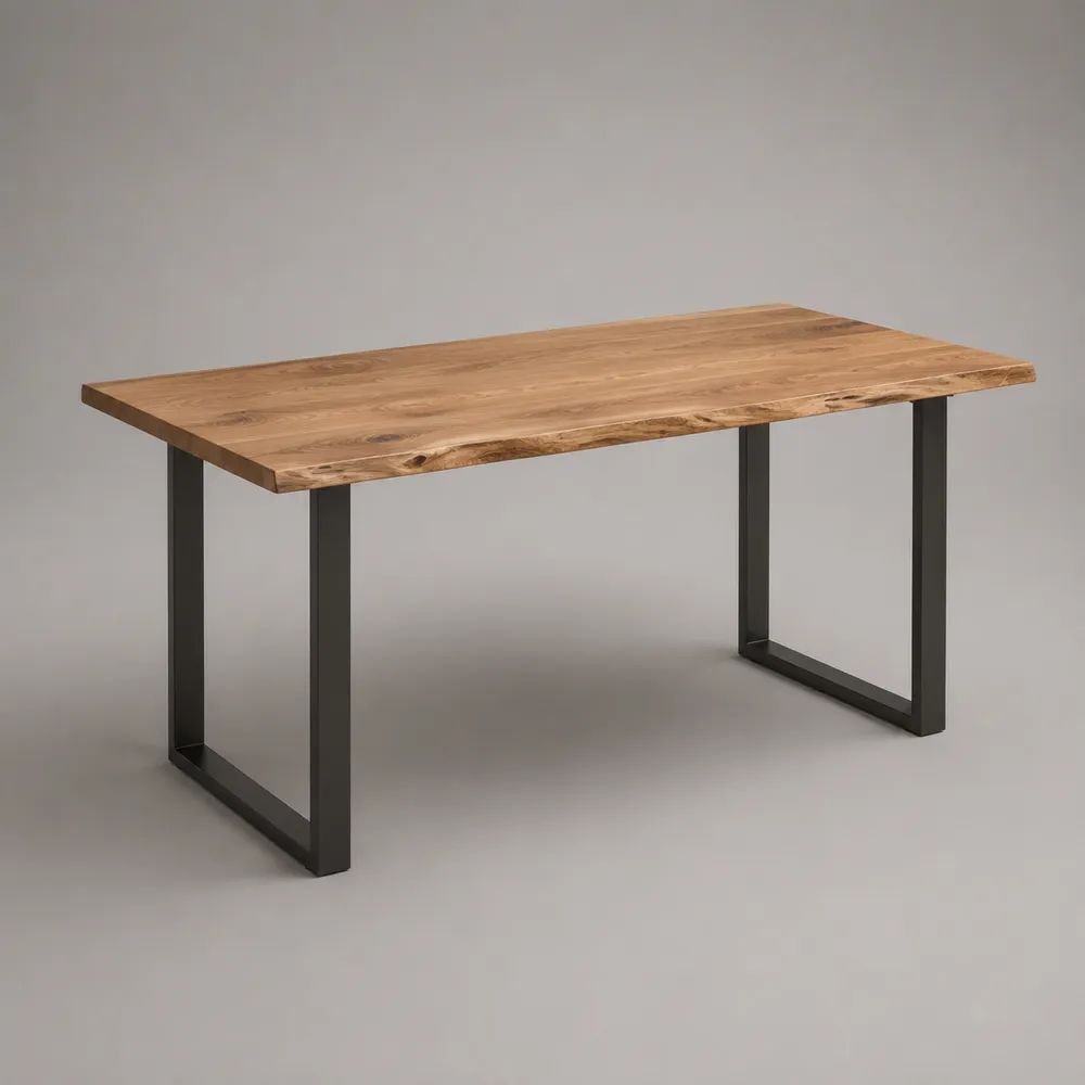 Table à manger rectangulaire 180 x 90 x 75 cm bois massif marron naturel avec pieds en acier noir
