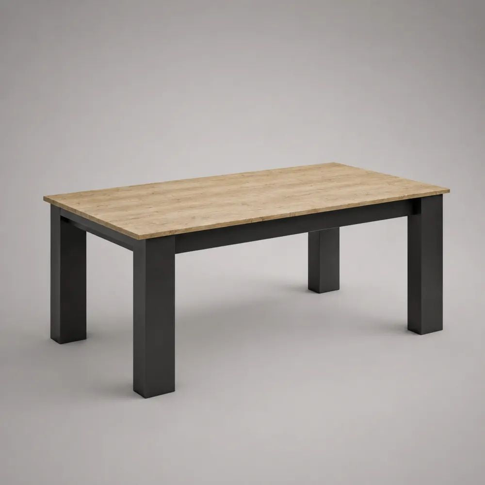 Table à manger 180 x 90 x 75 cm marron effet bois avec plateau rectangulaire et pieds en acier noir