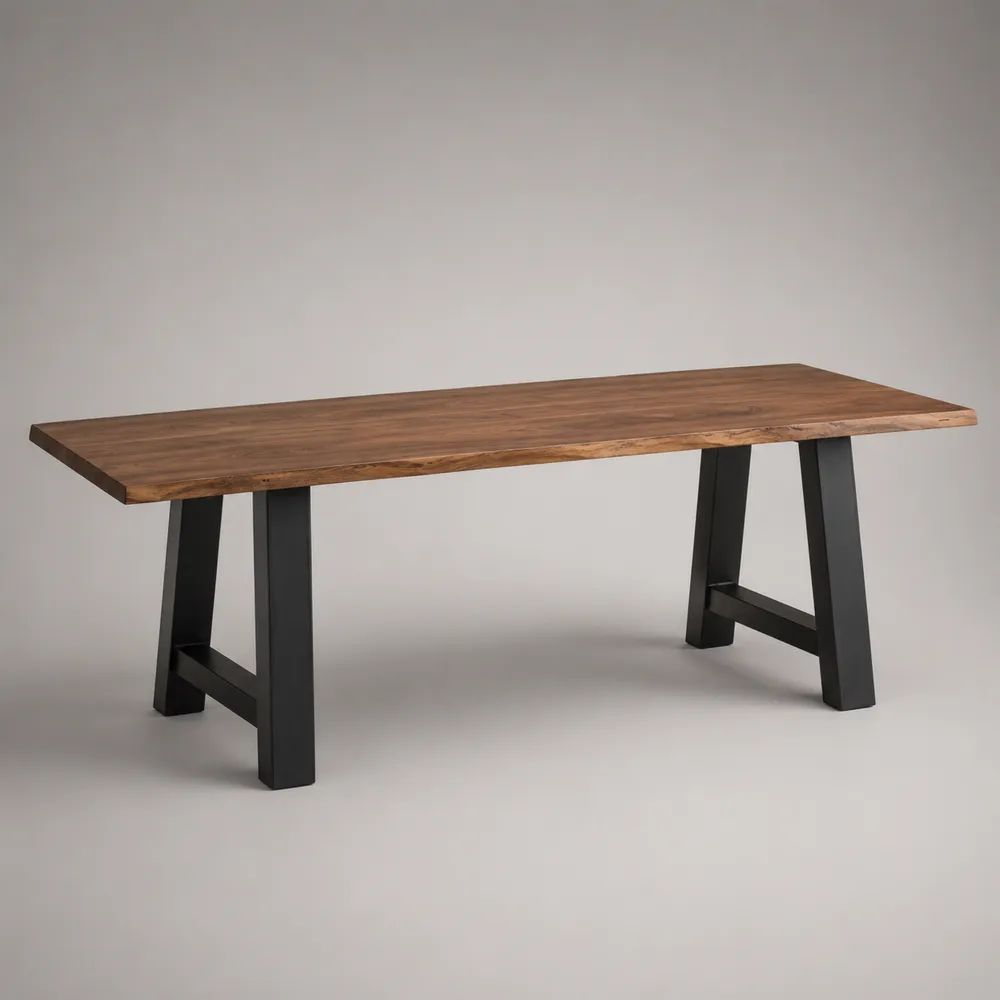 Table à manger 220 x 100 x 75 cm en bois marron avec pieds en acier noir style industriel