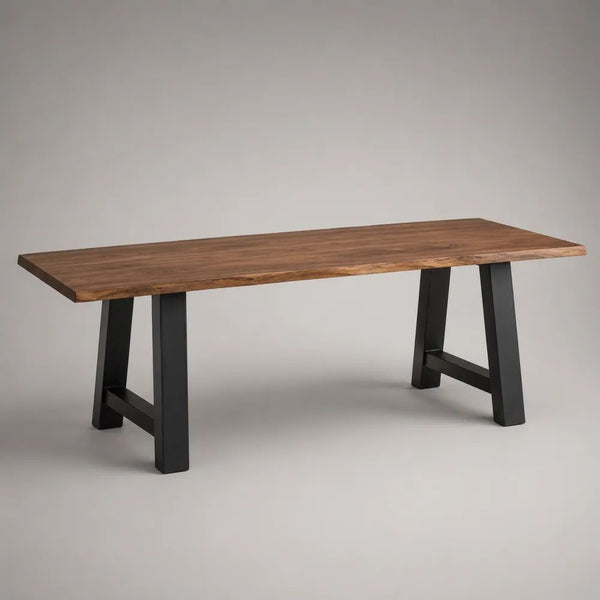 Table à manger 220 x 100 x 75 cm en bois marron avec pieds en acier noir style industriel