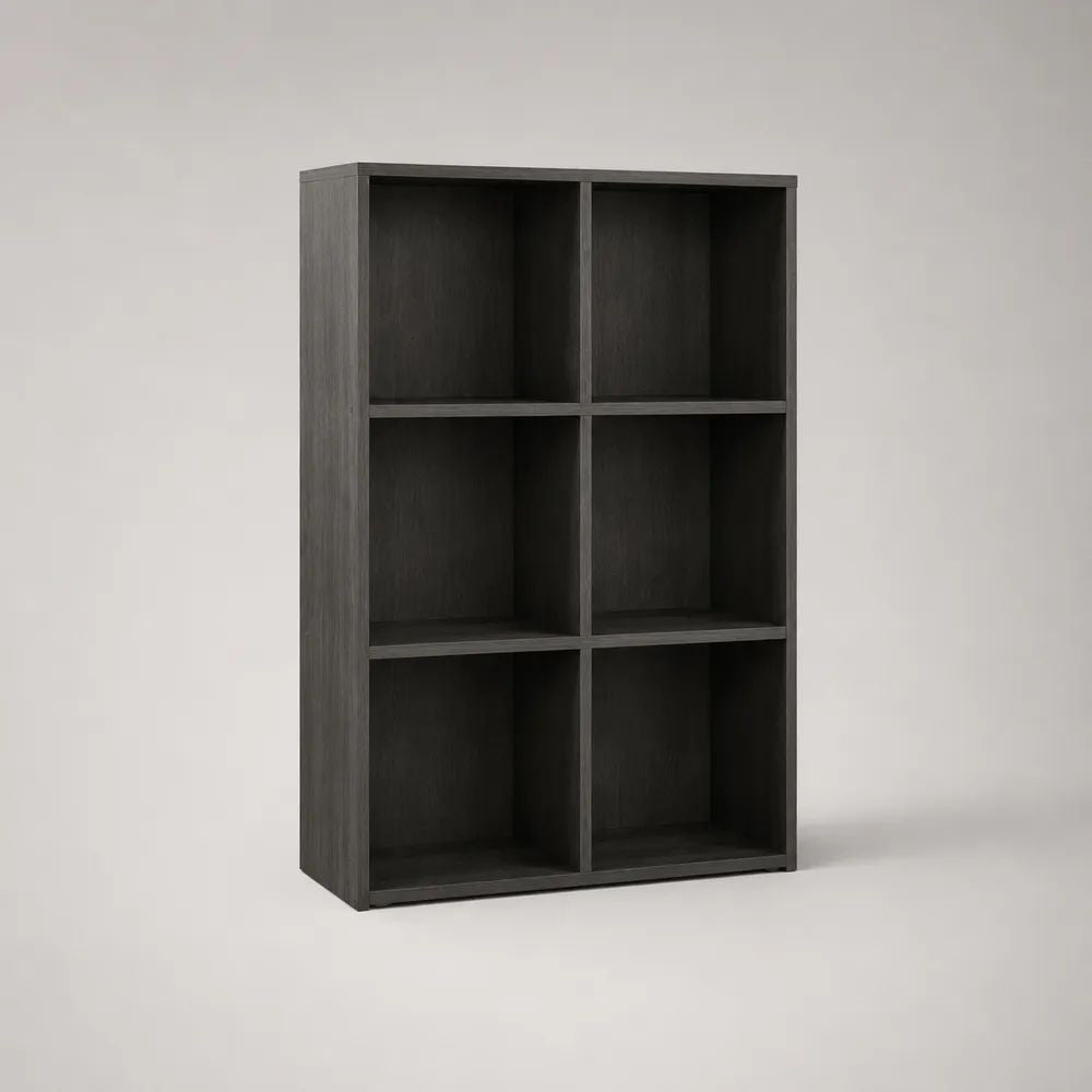 Bibliothèque 80 x 35 x 180 cm noire en panneaux dérivés du bois avec 6 compartiments ouverts