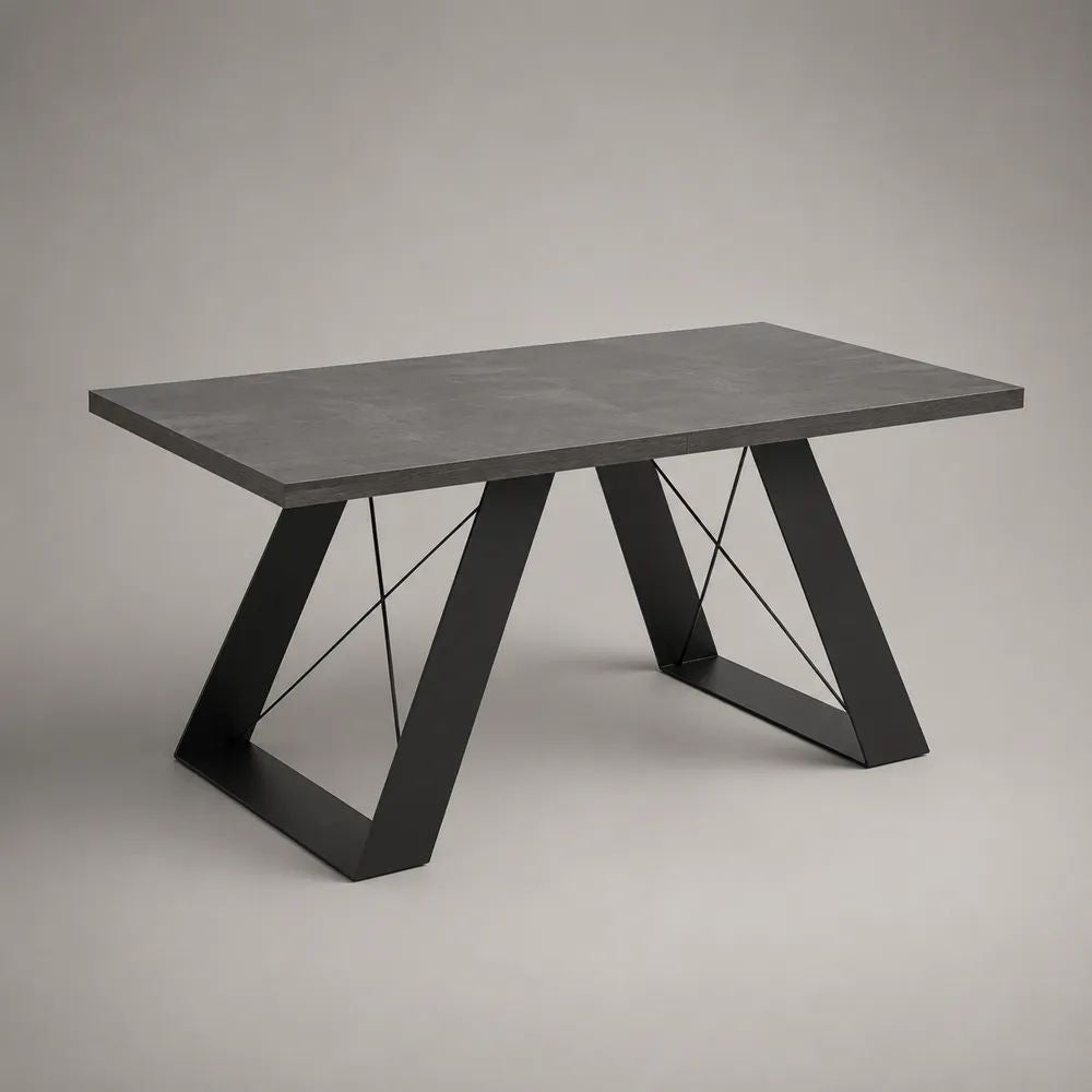 Table à manger 180 x 90 x 75 cm noire avec plateau rectangulaire et pieds en acier