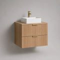 Meuble sous vasque suspendu 80 x 45 x 50 cm en bois chêne clair avec 2 tiroirs
