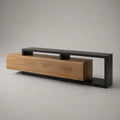 Meuble TV 180 x 40 x 45 cm chêne naturel et noir en bois avec rangement ouvert