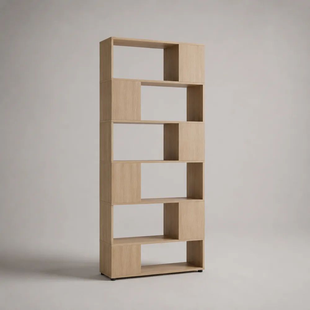 Bibliothèque en bois effet chêne clair avec étagères ouvertes et rangements modulaires 80 x 35 x 180 cm