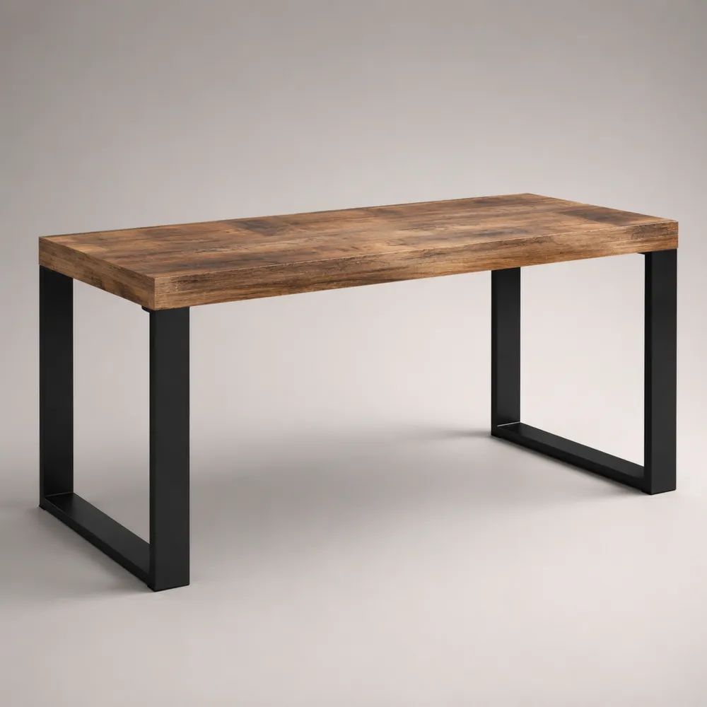 Table à manger rectangulaire en bois massif marron avec pieds en acier noir 200 x 100 x 75 cm