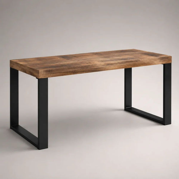 Table à manger rectangulaire en bois massif marron avec pieds en acier noir 200 x 100 x 75 cm