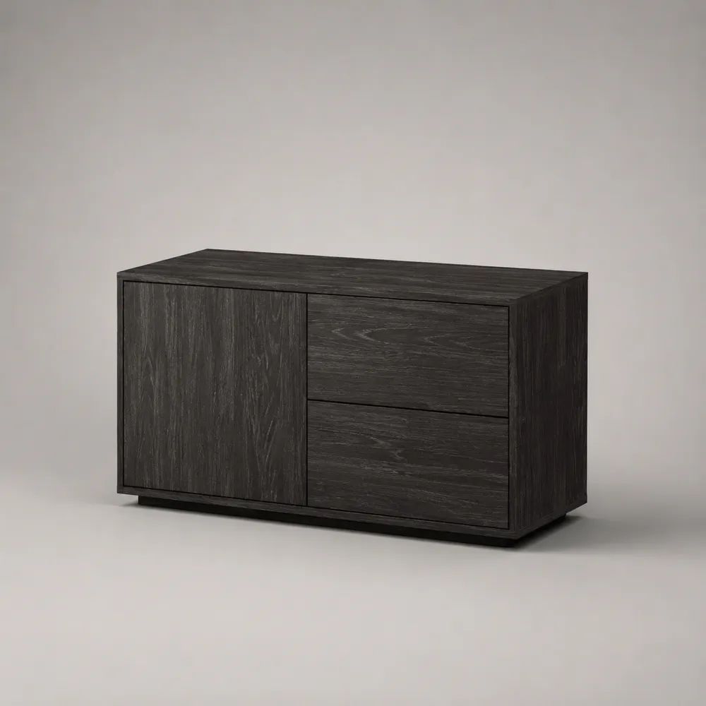 Meuble TV en bois noir avec porte et tiroirs de rangement 160 x 40 x 55 cm